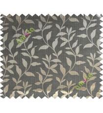 Black grey brown floral design leafy texture poly main curtain designs