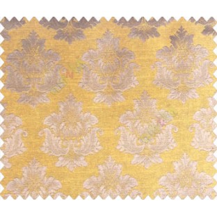 Traditional brown copper damask temple design palace royal design on mustard yellow base main curtain 
