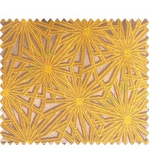 Abstract star sparkle running wheel network 3d design brown copper on mustard yellow base main curtain 
