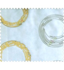 Abstract large circle with yo-yo design on white base brown gold design sheer curtain