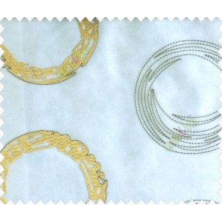 Abstract large circle with yo-yo design on white base brown gold design sheer curtain
