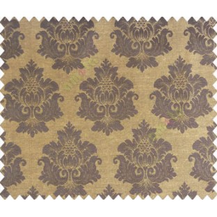 Traditional chocolate brown black damask temple design palace royal design on brown yellow base main curtain 