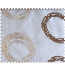 Abstract large circle with yo-yo design on white base yellow and brown sheer curtain