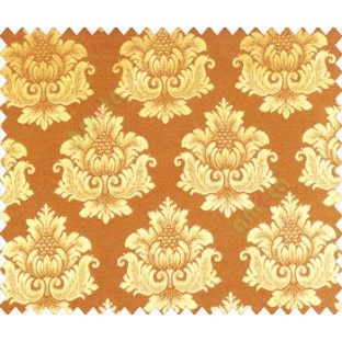Traditional yellow gold damask temple design palace royal design on dark brown gold base main curtain 
