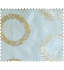 Abstract large circle with yo-yo design on white base cream copper brown sheer curtain