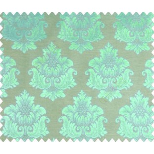 Traditional turquoise blue damask temple design palace royal design on grey base main curtain 