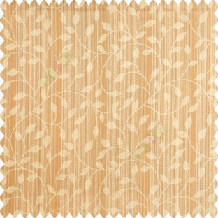 Orange beige color floral texture designs vertical pencil stripes background small leaves elegant look polyester main curtain