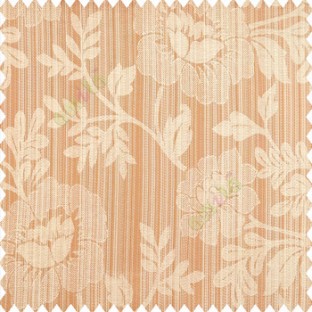 Orange beige color beautiful floral designs big designs vertical background pencil stripes texture and shiny finished combination polyester main curtain