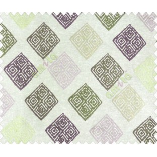 Ikat diamond dice block print designs purple gold brown green on beige base polyester main curtain