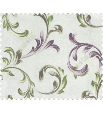 Traditional floral buds and leaves swirls purple gold brown green on beige base texture polyester main curtain