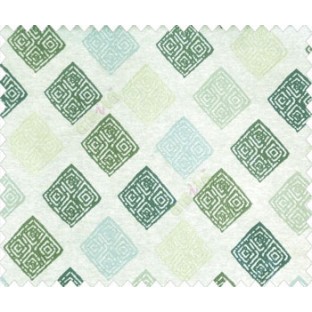 Ikat diamond dice block print designs grey turquoise blue green on beige base polyester main curtain