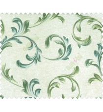 Traditional floral buds and leaves swirls grey turquoise blue green on beige base texture polyester main curtain