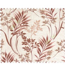 Traditional floral buds and leaves ferns maroon brown on beige base texture polyester main curtain