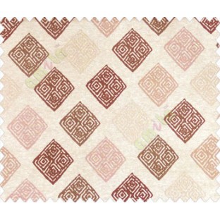Ikat diamond dice block print designs maroon brown on beige base polyester main curtain