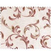 Traditional floral buds and leaves swirls maroon brown on beige base texture polyester main curtain