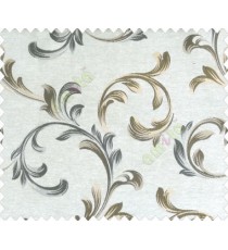 Traditional floral buds and leaves swirls gold grey brown on beige base texture polyester main curtain
