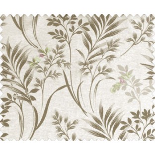 Traditional floral buds and leaves ferns dark brown grey on beige base texture polyester main curtain