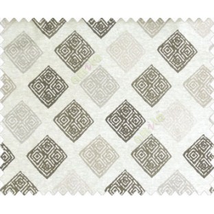 Ikat diamond dice block print designs dark brown grey on beige base polyester main curtain