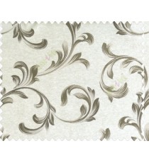 Traditional floral buds and leaves swirls dark brown grey on beige base texture polyester main curtain