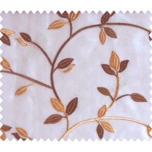 Traditional clear pattern floral leaf on plant dark chocolate brown cream leaves on half-white cream base sheer curtain