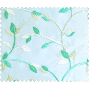 Traditional clear pattern floral leaf on plant turquoise blue cream leaves on half-white cream base sheer curtain