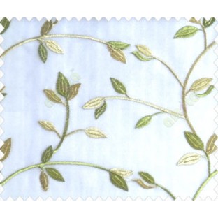 Traditional clear pattern floral leaf on plant lime green yellow leaves on half-white cream base sheer curtain