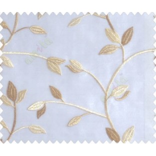 Traditional clear pattern floral leaf on plant brown yellow leaves on half-white cream base sheer curtain
