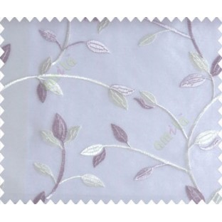 Traditional clear pattern floral leaf on plant purple white cream leaves on half-white cream base sheer curtain