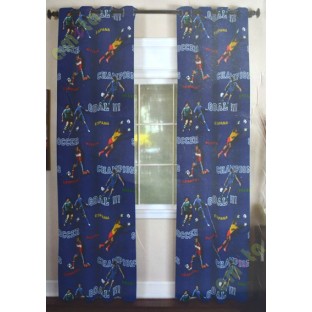 Kids blue footballer polyester main curtain designs