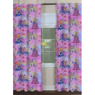 Kids pink yellow barbie queen horse poly main curtain designs