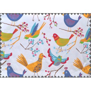 Kids white red singing birds poly main curtain designs