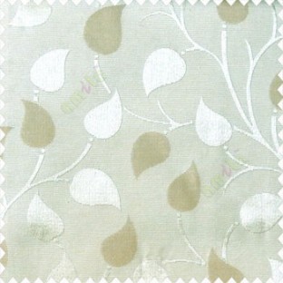 Light brown beige color natural longleaf pattern horizontal stripes small hanging leaf on stem polyester main curtain