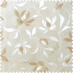 Light brown beige color natural floral leaf pattern hanging longleaf on the trendy stem horizontal stripes polyester main curtain