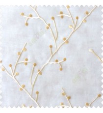 Gold white color natural beautiful twig design circles cotton buds embroidery pattern polyester sheer curtain