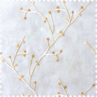 Gold white color natural beautiful twig design circles cotton buds embroidery pattern polyester sheer curtain