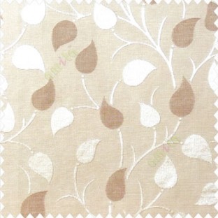 Brown beige color natural longleaf pattern horizontal stripes small hanging leaf on stem polyester main curtain