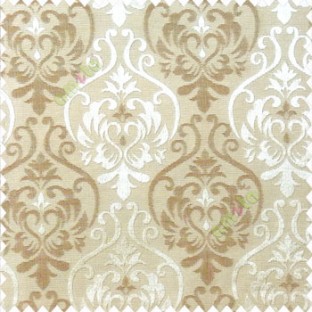 Brown beige color traditional damask design with horizontal background stripes polyester main curtain