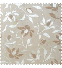 Beige cream color natural floral leaf pattern hanging longleaf on the trendy stem horizontal stripes polyester main curtain