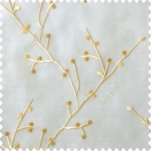 Beige cream color natural beautiful twig design circles cotton buds embroidery pattern polyester sheer curtain