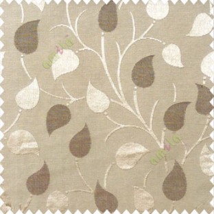 Dark brown with light brown color natural longleaf pattern horizontal stripes small hanging leaf on stem polyester main curtain