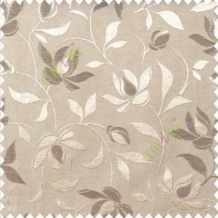 Brown beige color natural floral leaf pattern hanging longleaf on the trendy stem horizontal stripes polyester main curtain
