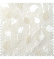 White beige color natural longleaf pattern horizontal stripes small hanging leaf on stem polyester main curtain