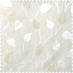 White beige color natural longleaf pattern horizontal stripes small hanging leaf on stem polyester main curtain