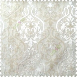 White and beige color traditional damask design with horizontal background stripes polyester main curtain