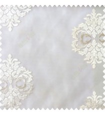 White cream color traditional embroidery damask pattern with transparent material with horizontal thin stripes polyester sheer curtain
