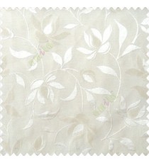 White cream color natural floral leaf pattern hanging longleaf on the trendy stem horizontal stripes polyester main curtain