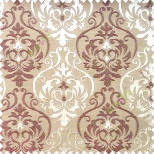 Maroon brown color traditional damask design with horizontal background stripes polyester main curtain