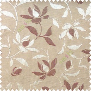 Maroon brown color natural floral leaf pattern hanging longleaf on a trendy stem horizontal stripes polyester main curtain