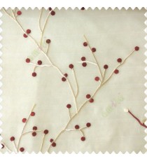 Maroon brown color natural beautiful twig design circles cotton buds embroidery pattern polyester sheer curtain