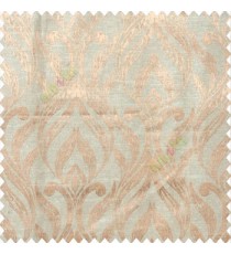 Beige brown color traditional floral design vertical damask pattern swirls longleaf texture surface polyester main curtain